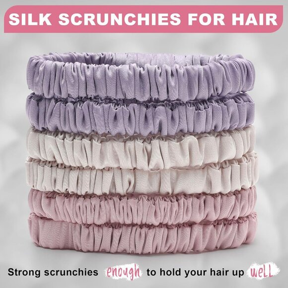 Silk Hair Ties Set 6Pcs Mulberry Smooth Gentle Hair Accessories Women Girls - Picture 2 of 7
